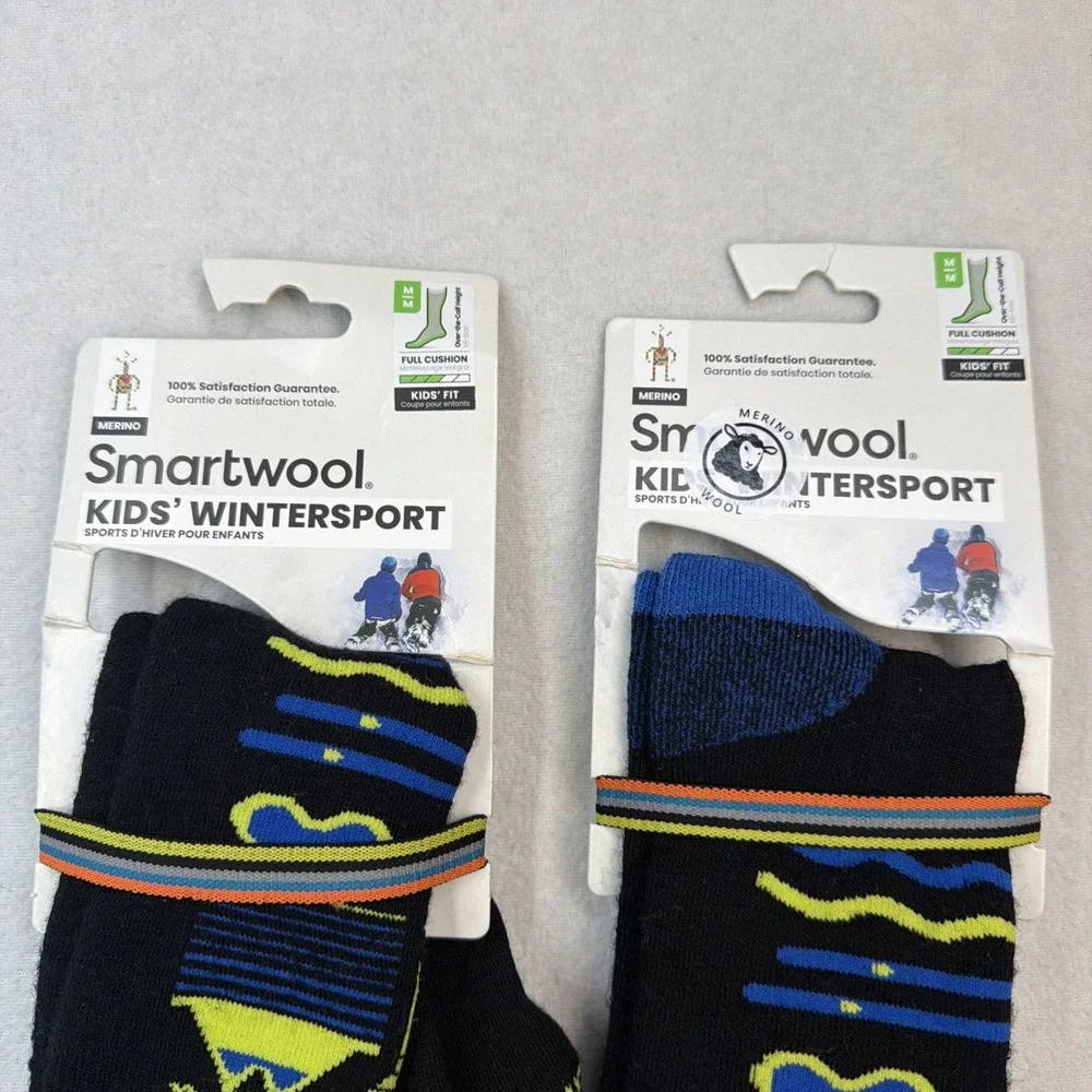 2 pair Smartwool Kids Wintersport Full Cushion Over The Calf Merino Socks Medium